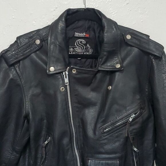Vintage Leather King Motorcycle Jacket in Black Size M or 6/8 - Picture 2 of 16